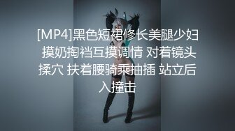 [MP4]黑色短裙修长美腿少妇 摸奶掏裆互摸调情 对着镜头揉穴 扶着腰骑乘抽插 站立后入撞击